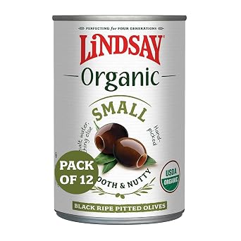 Lindsay Organic Small Black Ripe Pitted Olives, 6 Oz Pack of 12, USDA Organic, Keto Friendly, Healthy Snack, Perfect for Salads, Pizzas, Pastas, Charcuterie Boards