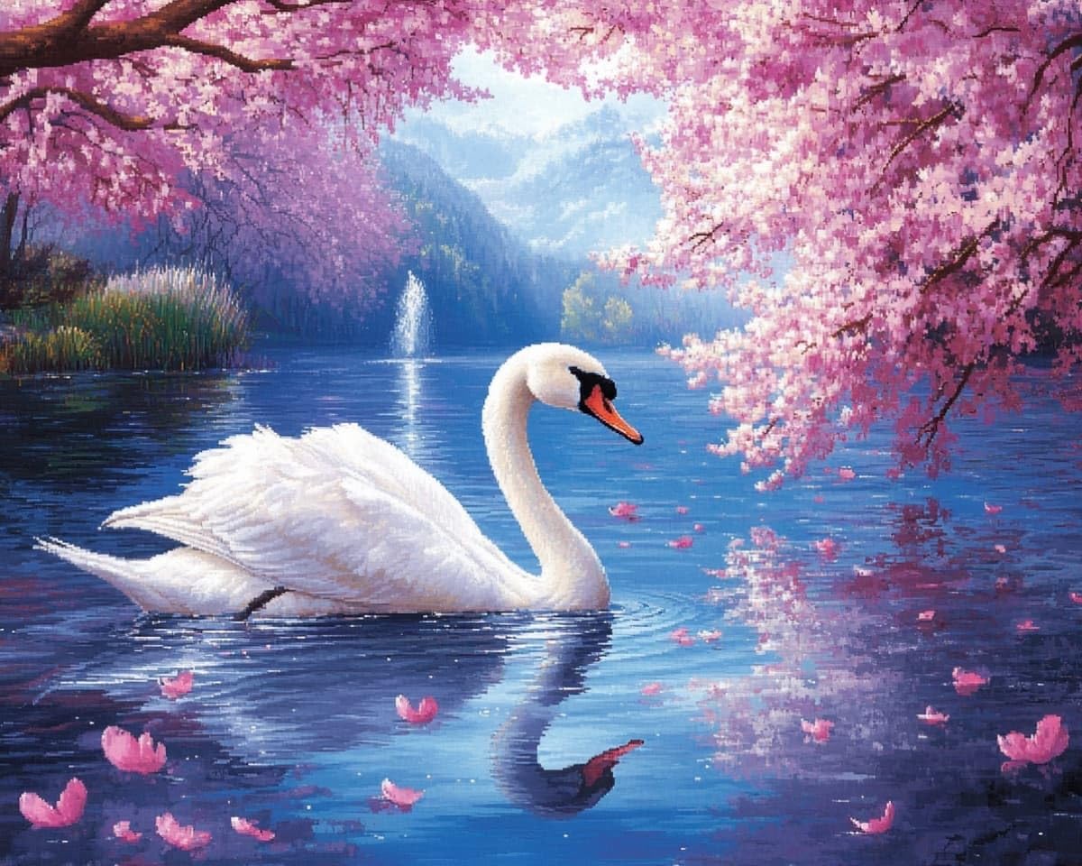 AxiangziK Cross Stitch DIY Craft Embroidery Kit,Swans in the Lake Unique Handmade Gift Idea for Birthday Housewarming Valentine Day,16x20in Pre Printed Easy Needlework Starter Kit
