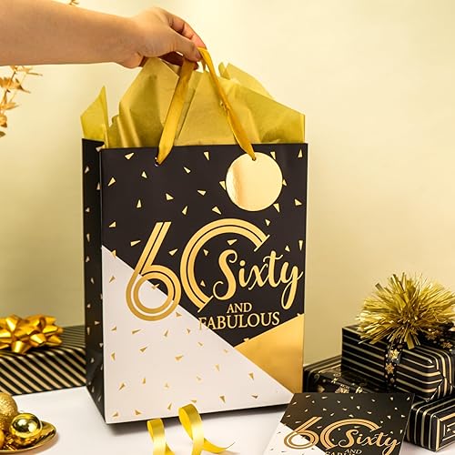 Vista 32 de WRAPAHOLIC Bolsa de regalo de cumpleaños grande de 13 pulgadas con tarjeta y papel de seda - 16 cumpleaños