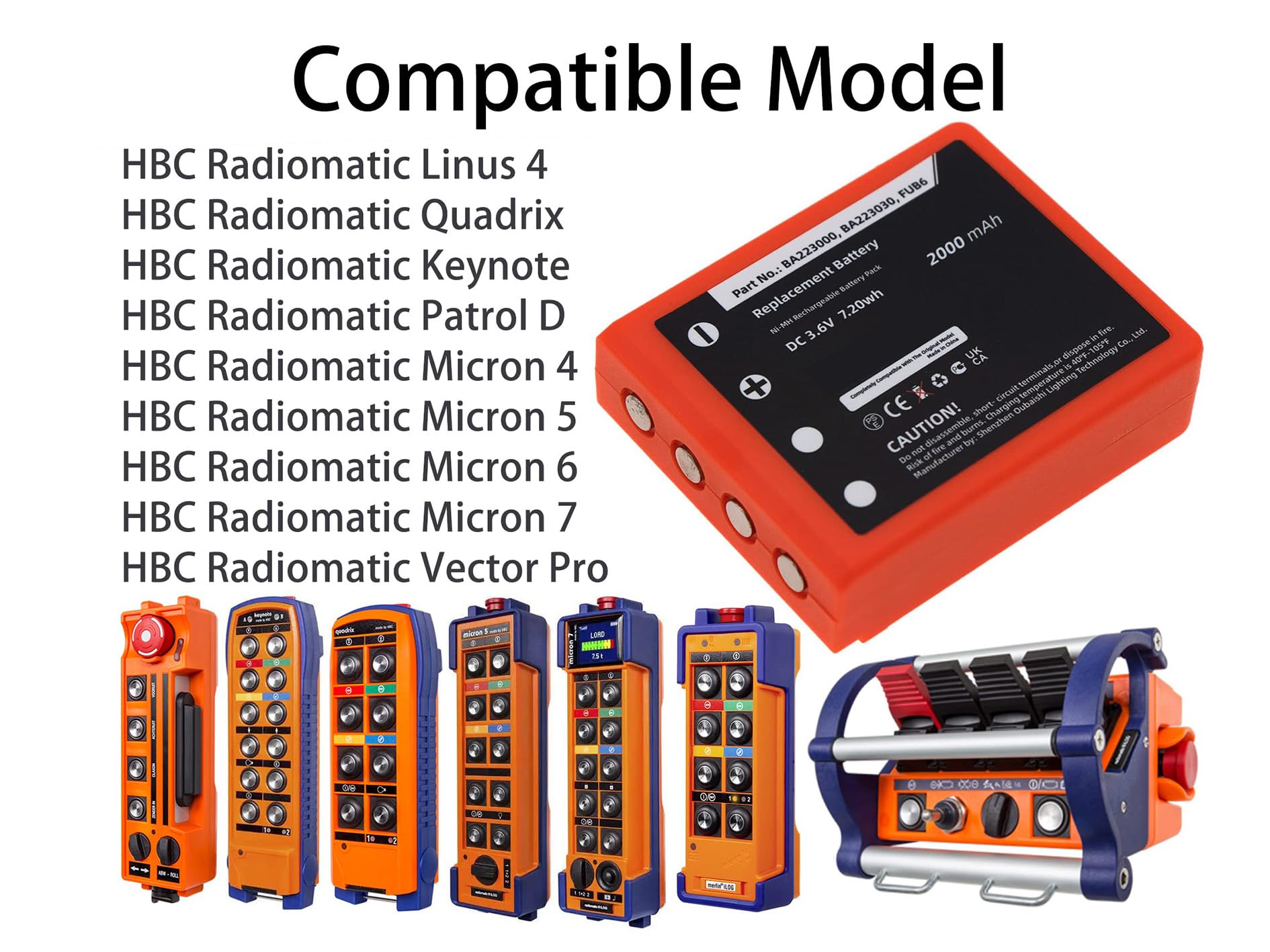 ChoyoqeR (2PCS) BA223000, BA223030, FUB6 Replacement Battery for Radiomatic Keynote, Linus 4, Micron 4, Micron 5, Micron 6, Micron 7, Patrol D, Quadrix, Vector Pro Ni-MH Orange 2000mAh/3.6V