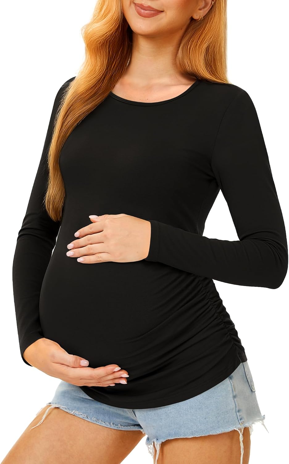 Maternity Shirts Long Sleeve Pregnancy Top for Women with Crew Neck Casual Tee Shirts