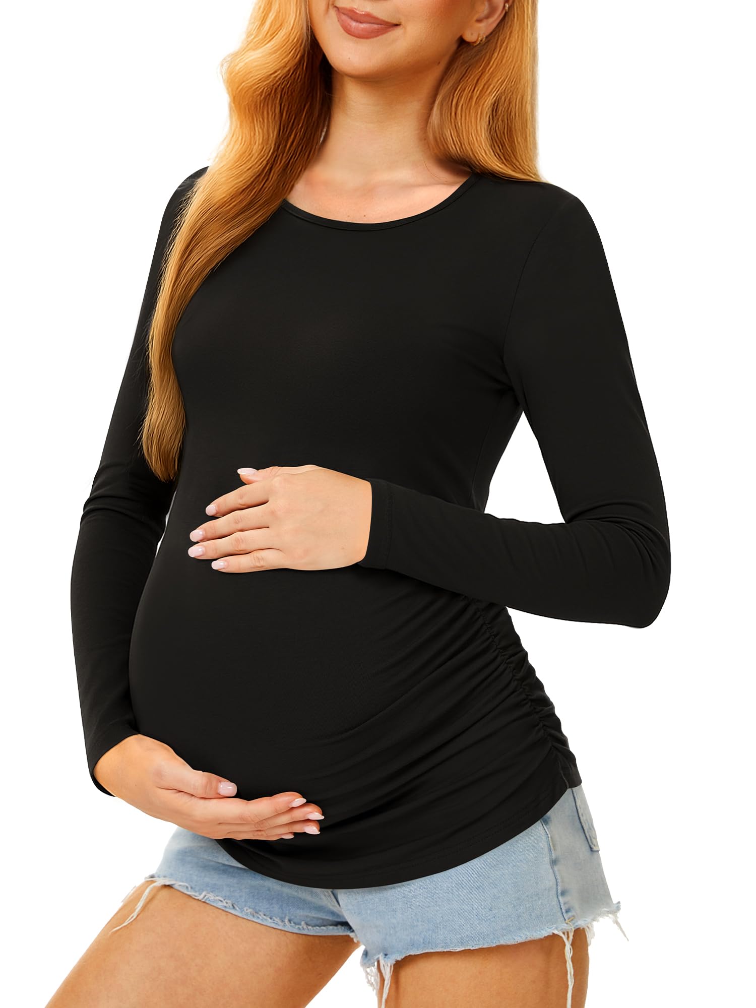 Maternity Shirts Long Sleeve Pregnancy Top for Women with Crew Neck Casual Tee Shirts