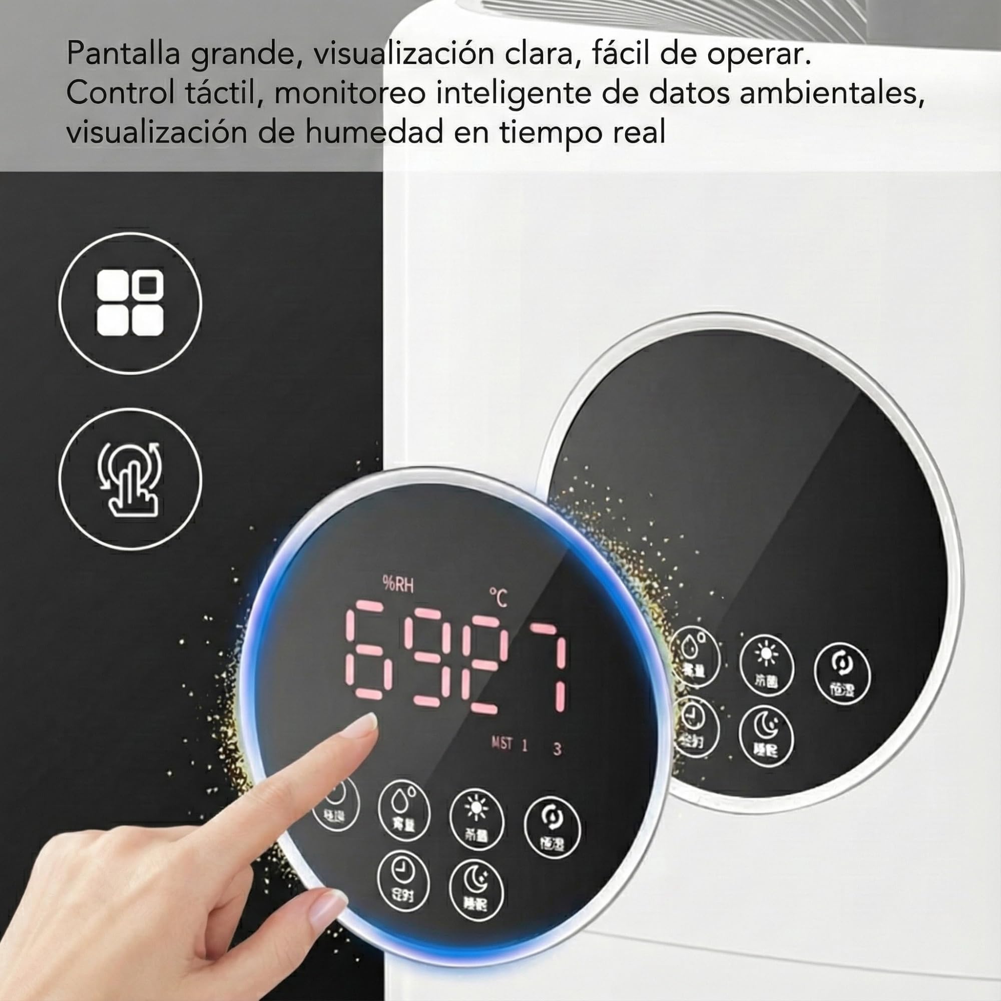 LUMS Humidificador industrial 21L 1000 ft² ultrasónico niebla fría doble boquilla 360° control de humedad