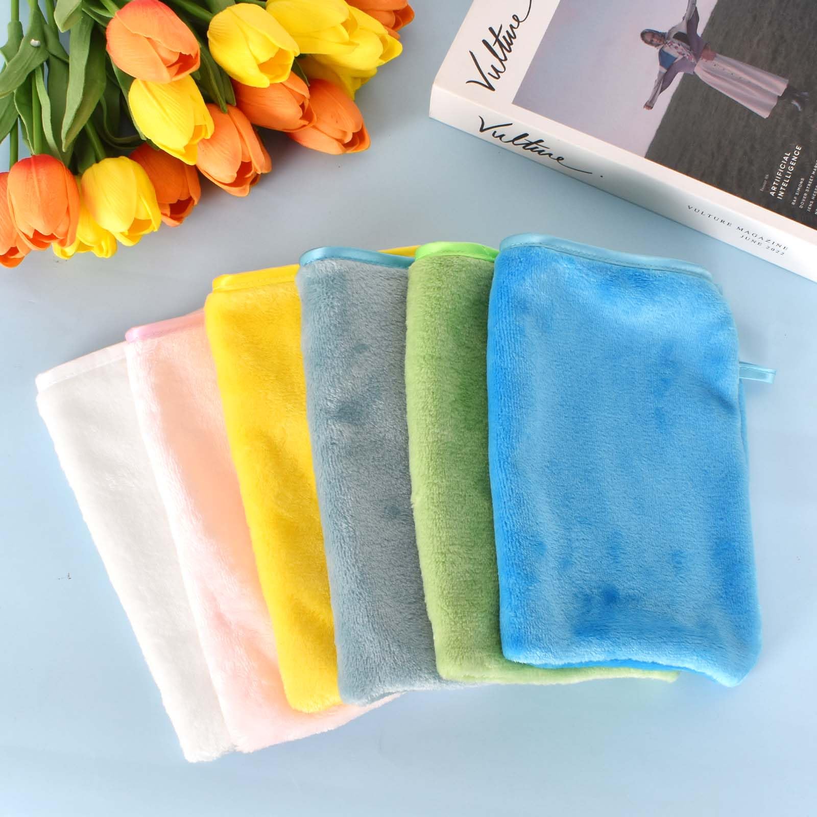 6 Juego de Toallas, Franela Toallas, Suave, Reutilizables, 15 x 21 cm, Towels para Limpieza Facial (6 Colores)