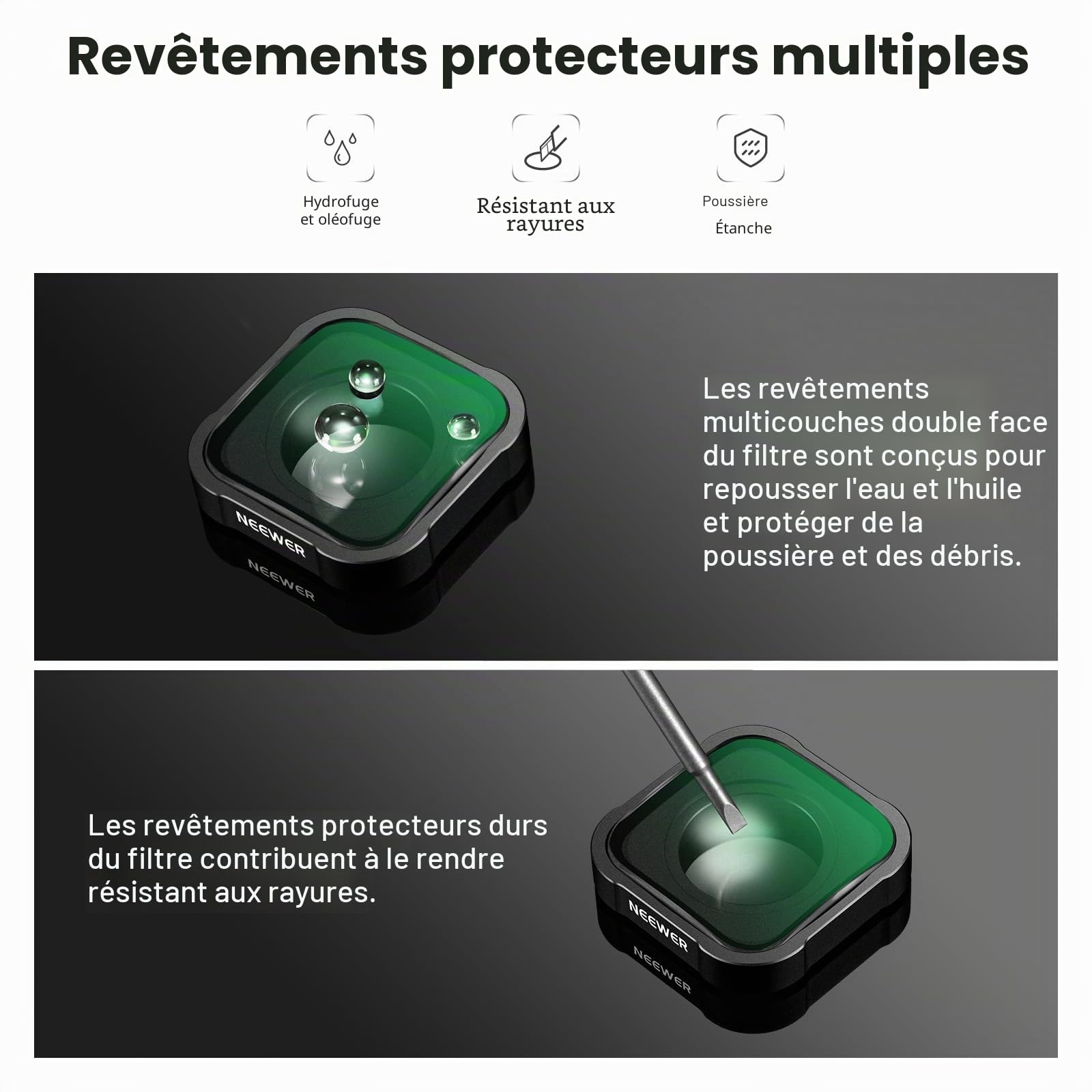 NEEWER Lentille de Grossissement 15X Compatible avec GoPro Hero13 12 11 10 9 Caméra d'Action,Verre Optique HD Multicouche Antireflet,Distance Focale 7-10cm pour la Macrophotographie,Non étanche,LS-31