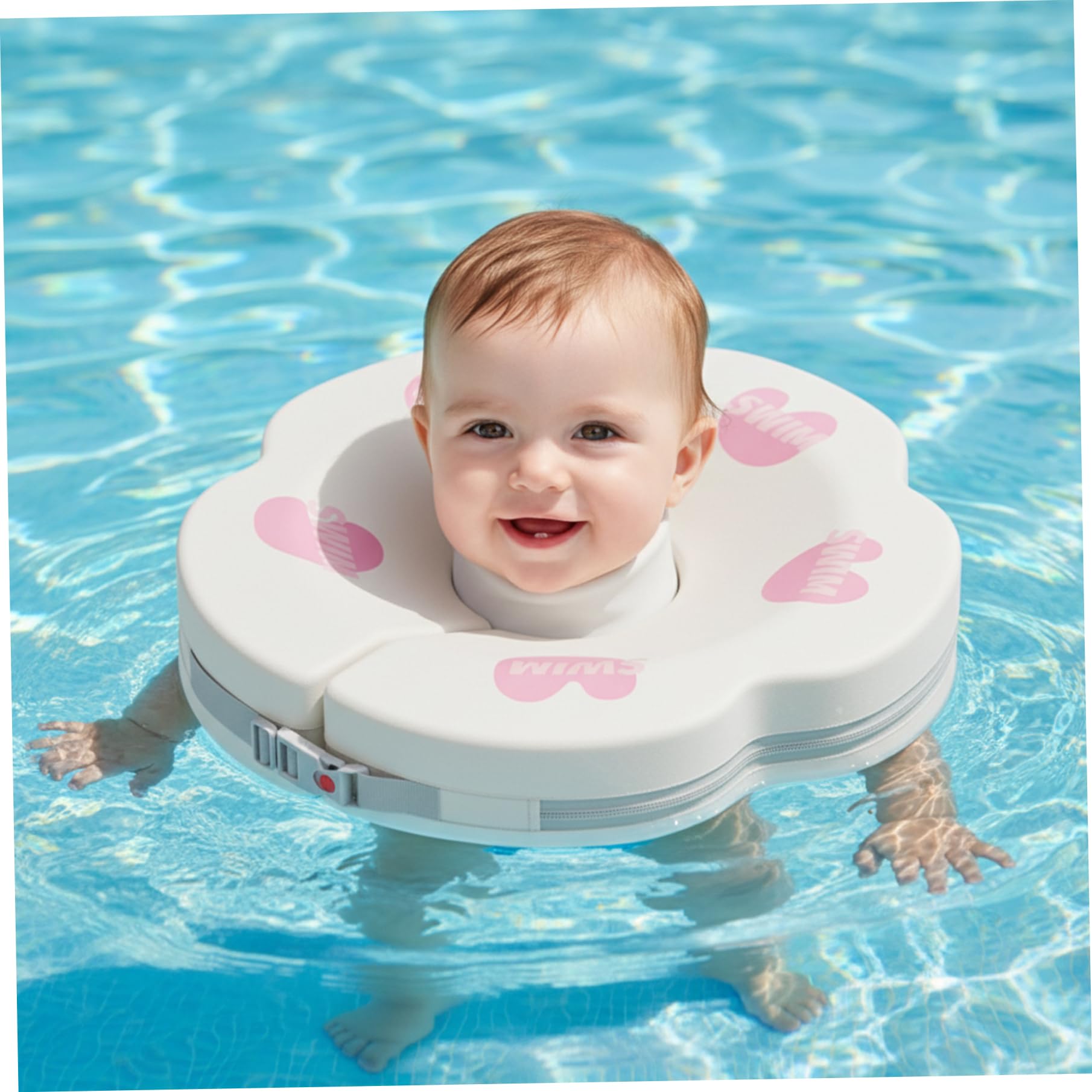 Baby-Halsschwimmer für 0–6 Monate – Verstellbarer und sicherer Schwimmschwimmer mit weichem Kragendesign, auslaufsicher für sicheren Wasserspaß (weiß)