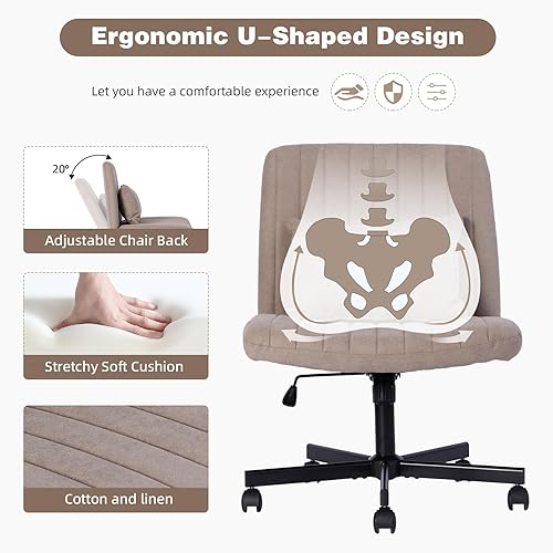 Miniatura 4 de Silla cruzada con ruedas, silla de oficina con patas cruzadas con ruedas, silla de oficina sin brazos, sillas de escritorio de lino con ruedas para