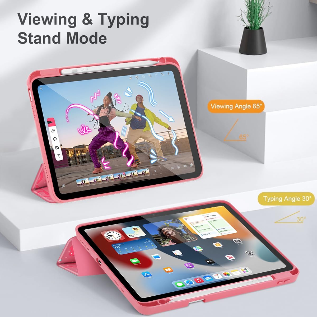 Mektron for 11th Generation iPad 11-inch A16 chip 2025 Cover with Pencil Holder Fit 10th Generation iPad 10.9-inch A14 chip 2022 Shockproof Clear Shell, Cute Puppy-Red