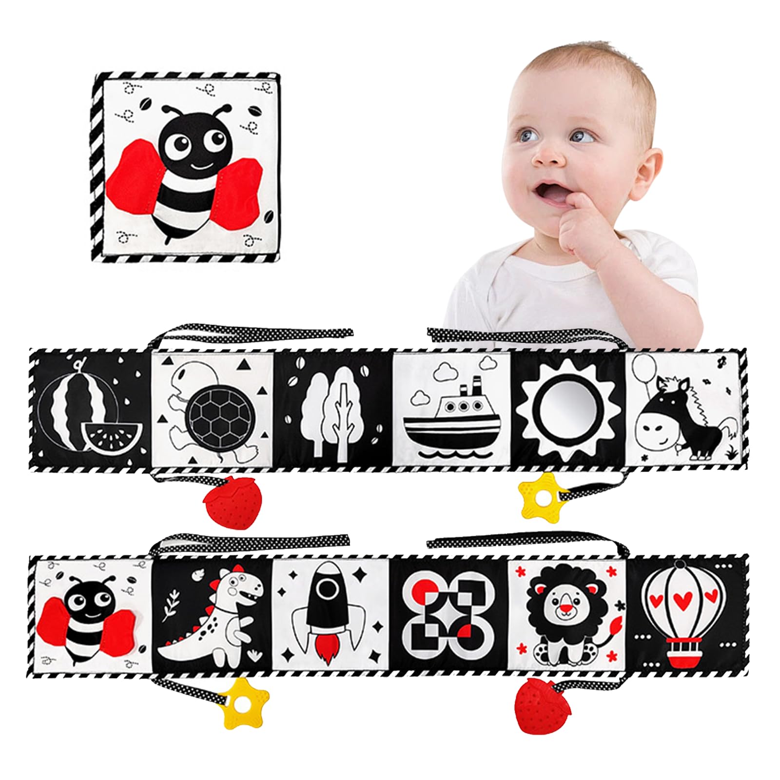 Yolistar Libros Bebes 0 3 6 Meses,Plegable de Doble Cara,Negro Blanco Libro Bebé Contraste Libros,Libro Sensorial de Actividades para Bebé Recien Nacido,Regalo de Juguete para Bebés