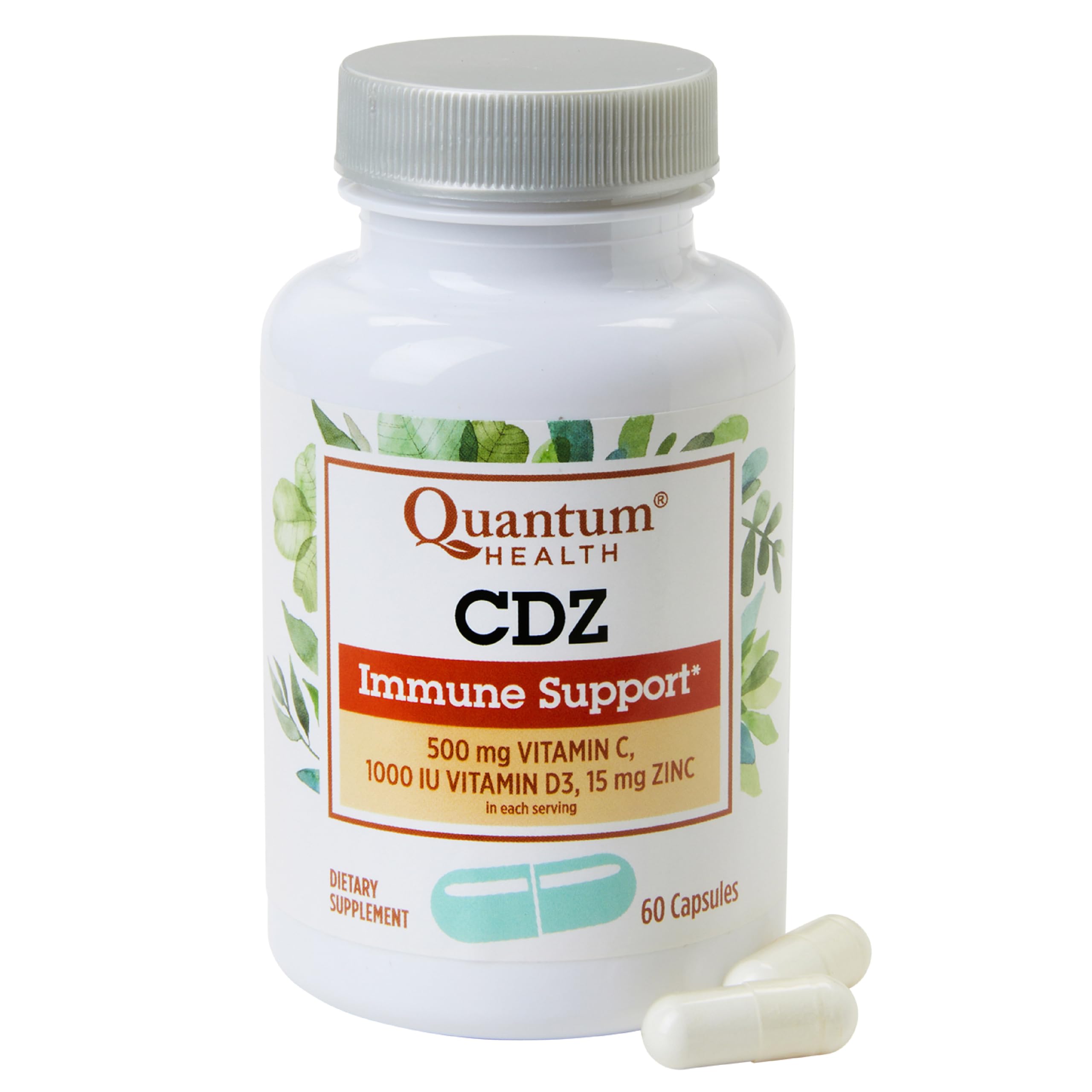 Quantum Health CDZ Immune Support Supplement Vitamin C 500 mg, Vitamin D 1000 IU Plus Zinc 15 mg Powerful Whole Body Wellness Support Complex - Daily Immunity Boost for Women & Men - 60 Capsules