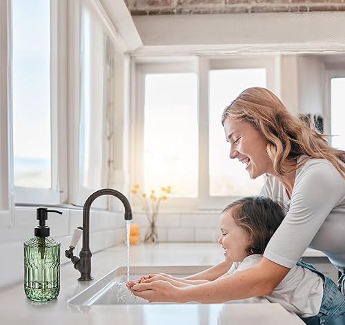 Miniatura 4 de JASAI Dispensador de jabón verde de 18 onzas con bomba negra a prueba de óxido, dispensador de jabón de cocina recargable con vidrio grueso,