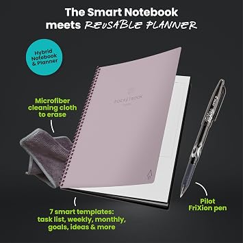Rocketbook Planner & Notebook, Fusion : Reusable Smart Planner & Notebook | Improve Productivity with Digitally Connected Notebook Planner | Dotted, 8.5 x 11, 42 Pg, Pink