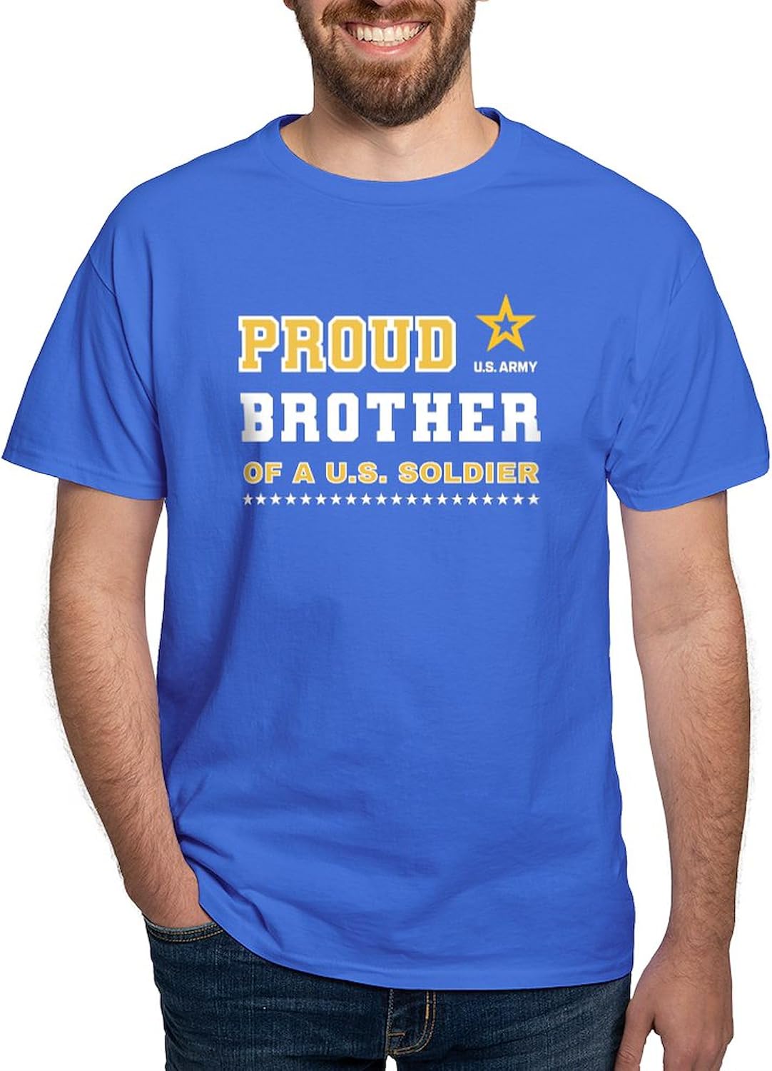 CafePress Proud Brother of A Soldier White and Gold T Shirt Men's 100% Cotton, Classic Graphic Dark T-Shirt