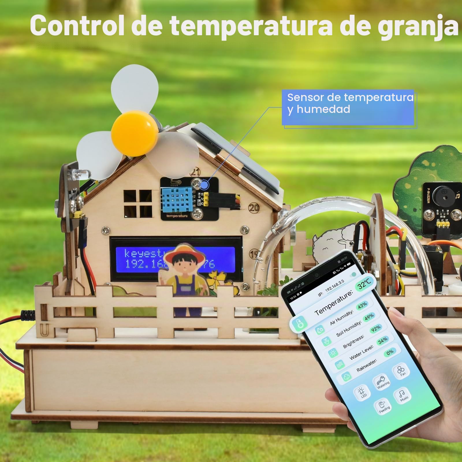 KEYESTUDIO IoT Control Smart Farm Starter Kit para Arduino ESP32, DIY Sensor Kit for Arduino and Scratch Programming
