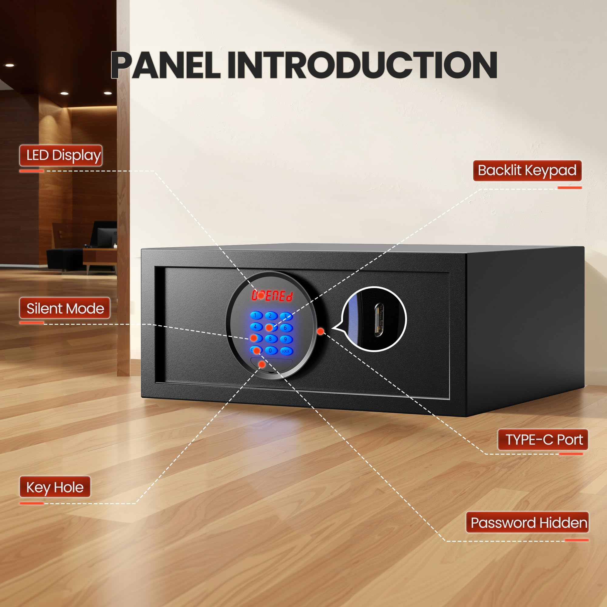 KornerBatl Cassetta di sicurezza per hotel con password dell'amministratore (37,57 x 41,93 x 19,5 x 11,2 cm (diametro x larghezza x altezza), 11,2 kg