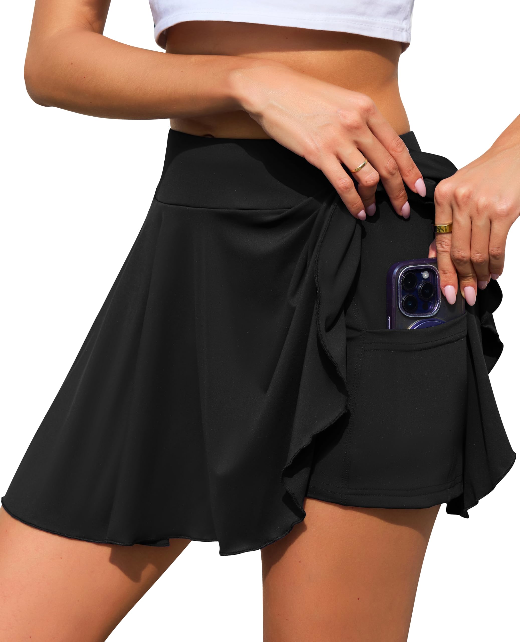 Lovasy Plissee Faltenrock Damen Kurz Tennisrock Damen Golfrock mit Innenhose Shorts Streetwear Röcke Sport Workout Laufen Rock mit Taschen