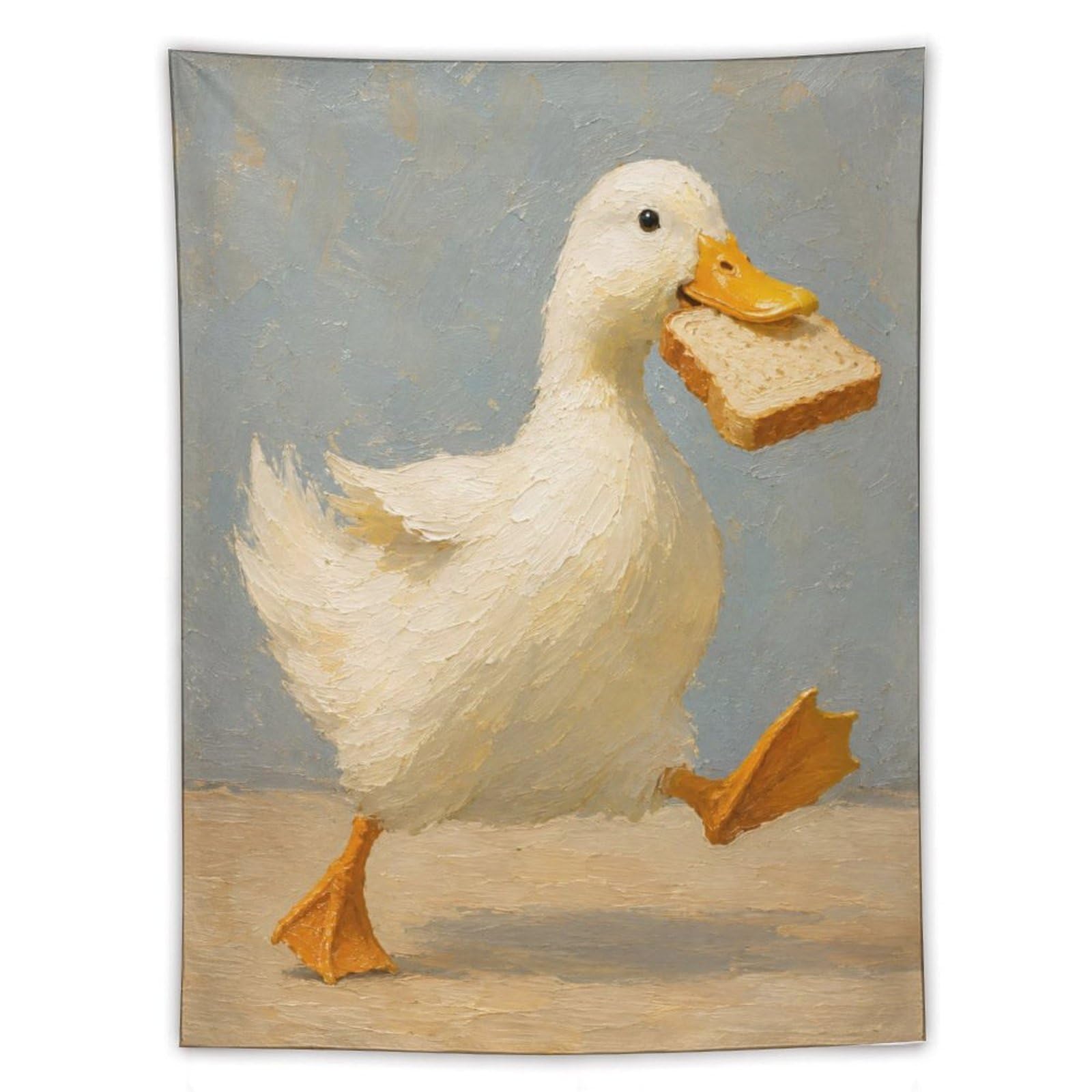 W7C8U2X3 Walking Toast Duck Wall Tapestry, Naive Art Style, Entryway