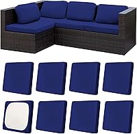 Vista 62 de Juego de 12 fundas de almohada y cojines para exteriores, 8 fundas de asiento + 4 fundas de almohada, fundas elásticas para muebles de patio