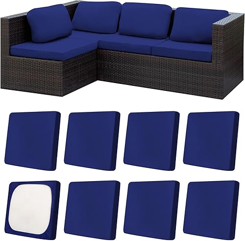 Miniatura 62 de Juego de 12 fundas de almohada y cojines para exteriores, 8 fundas de asiento + 4 fundas de almohada, fundas elásticas para muebles de patio