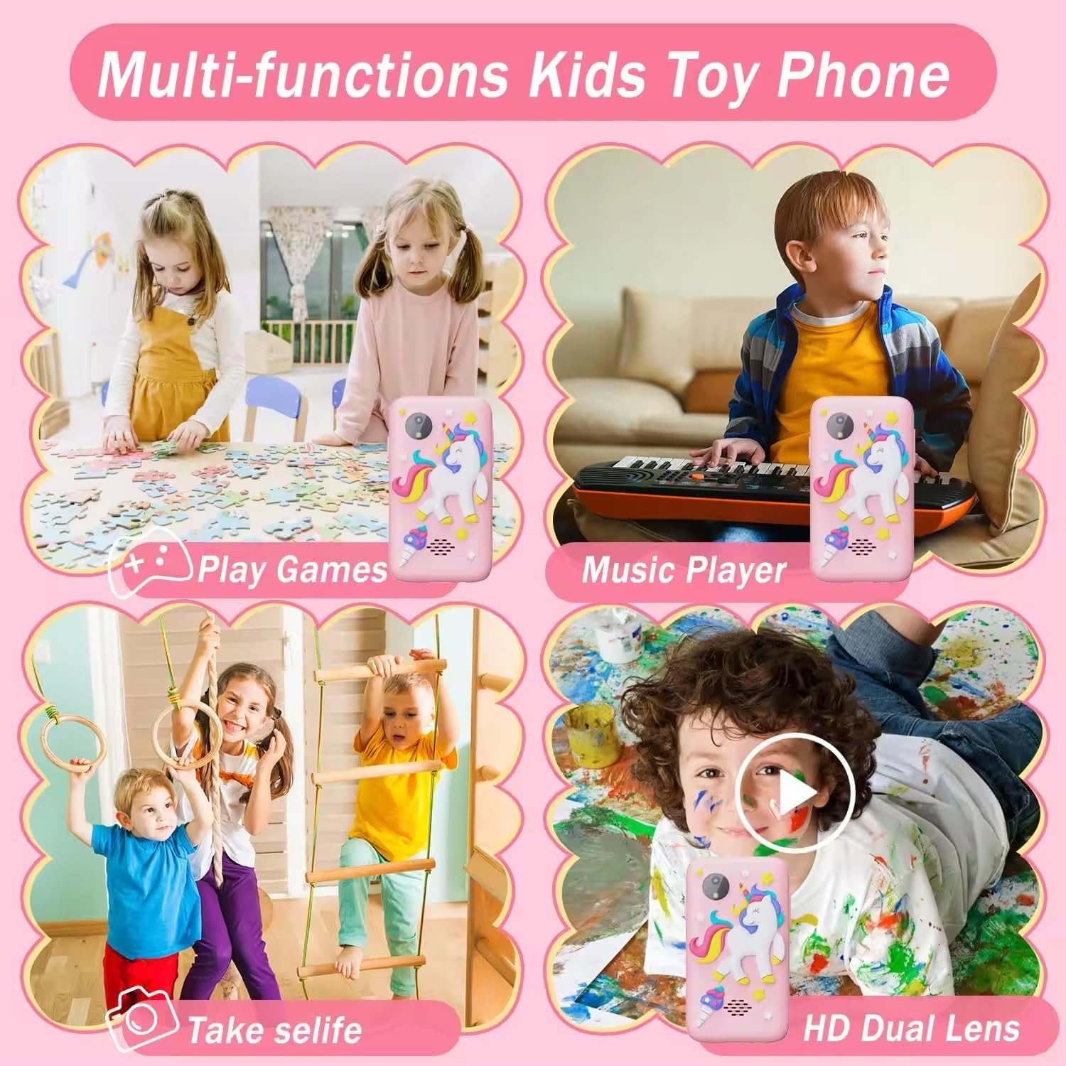 MOKRUSH Kids Unicorn Smartphone Toy, 2.4" Screen, 8MP Camera, MP3 Player, Built-in Games (Pink) 4