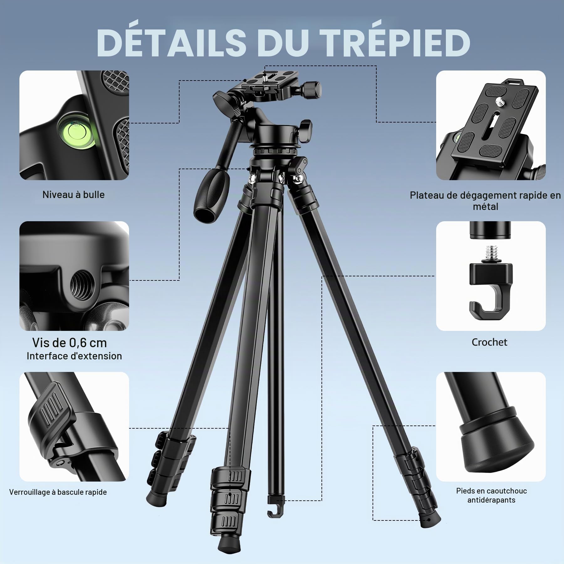 Victiv Trépied Appareil Photo Professionnel, 170cm Trépied Caméra Aluminium