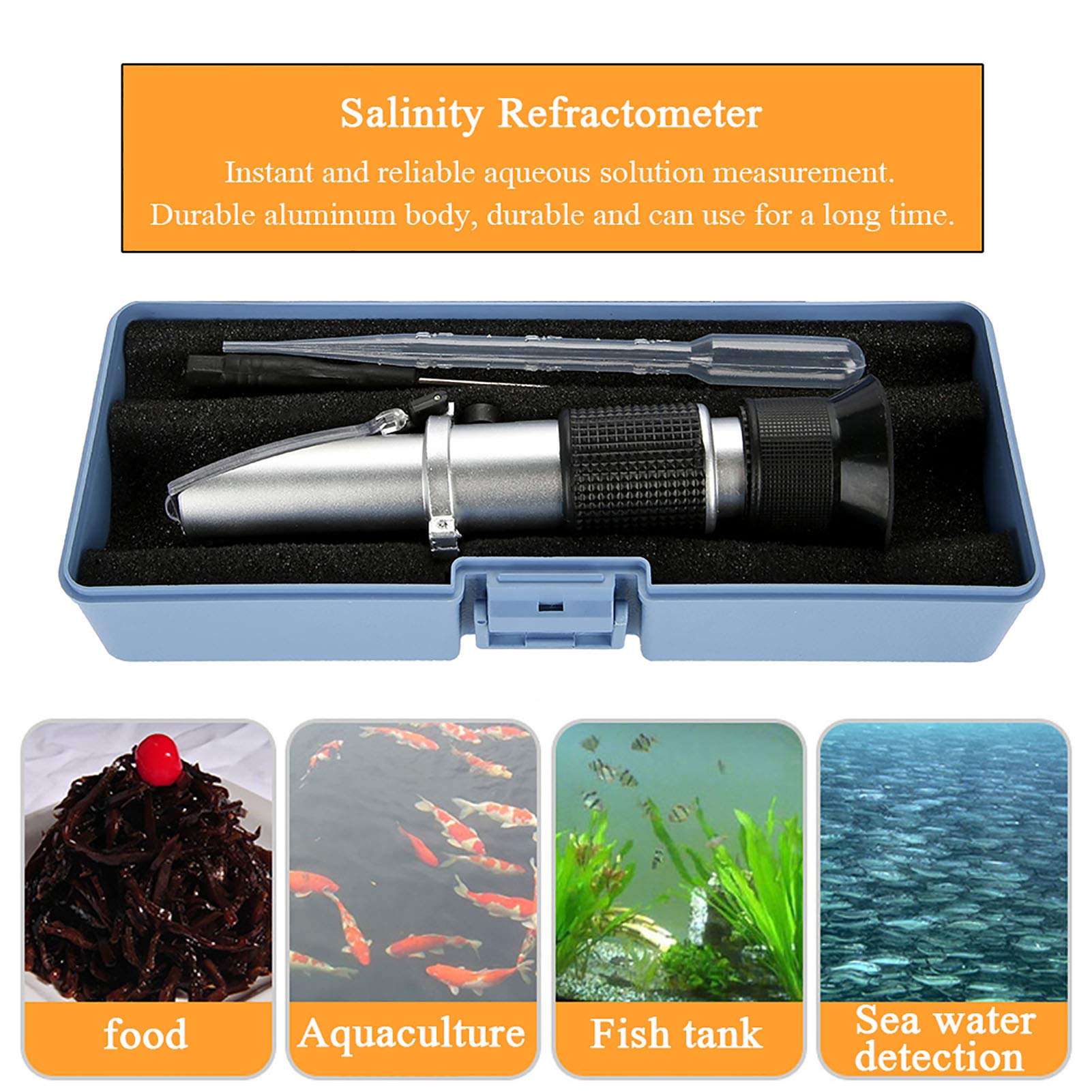 BuyWeek Refractómetro de Salinidad Medidor de Salinidad, 0-10% 17 x 4 cm de Aluminio para Acuarios Marinos