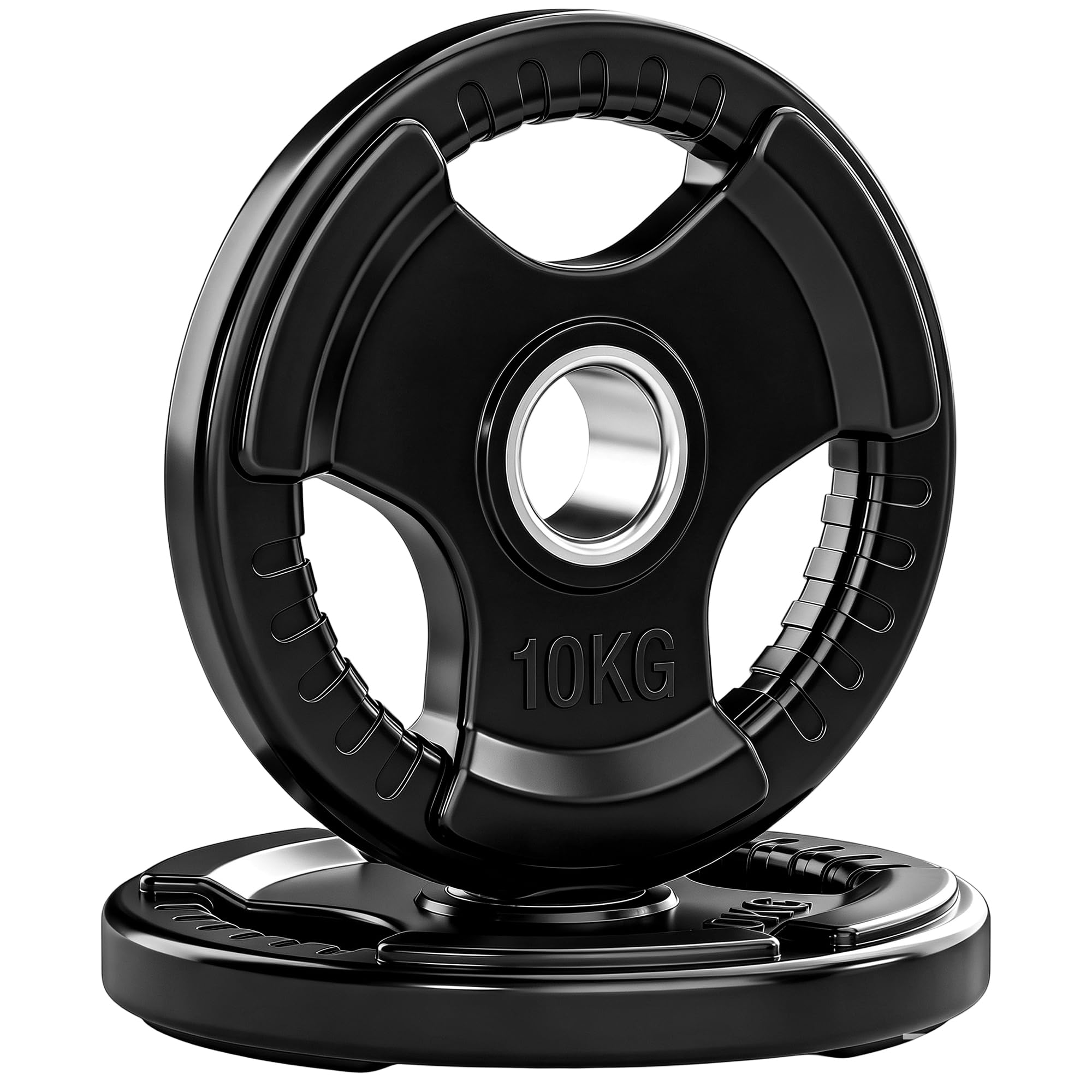 SPORTNOW Hantelscheiben 2er-Set, Tri-Grip gummierte Olympiascheiben, bodenschonender Gewichtsscheiben mit 5 cm Bohrung, drei Griffen, für Gewichtheben, Krafttraining