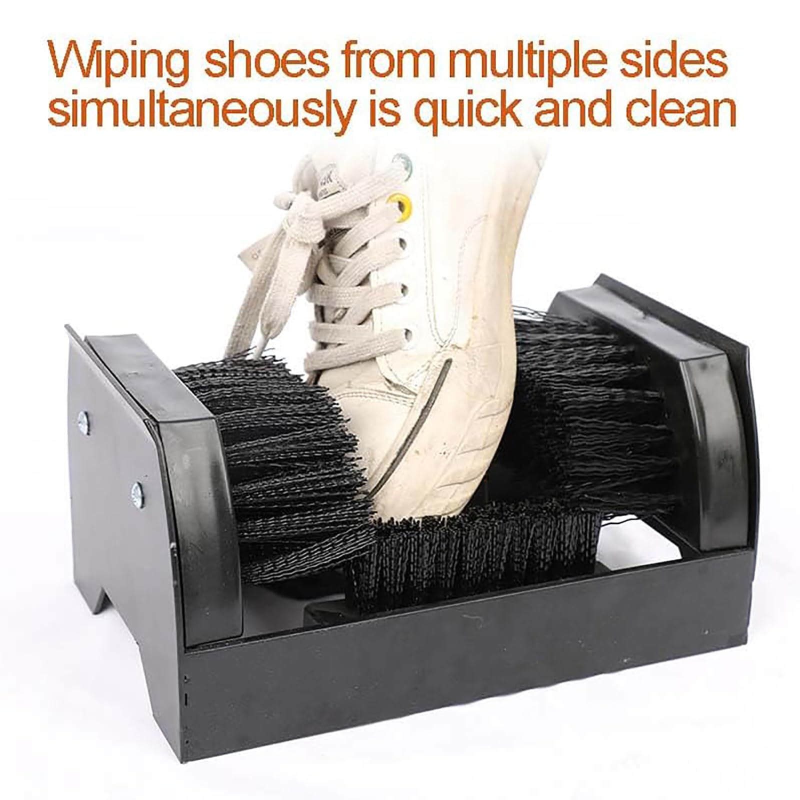 Cepillos de limpieza de zapatos resistentes, rascador de montaje en suelo con cabezal de cepillo de 4 lados, base estable sin doblarse, elimina el barro y la suciedad y la hierba