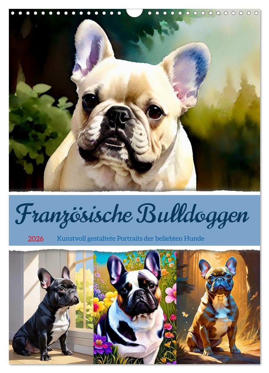 French Bulldogs. Artfully designed portraits UK-Version (Wall Calendar 2026 DIN A3 Portrait), CALVENDO 12 Month Wall Calendar — image 1
