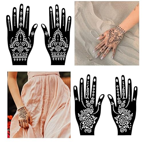 Miniatura 7 de Kit de plantillas grandes de tatuaje de henna de 12 hojas, plantilla de tatuaje autoadhesiva reutilizable para mujeres y niñas, pintura corporal a