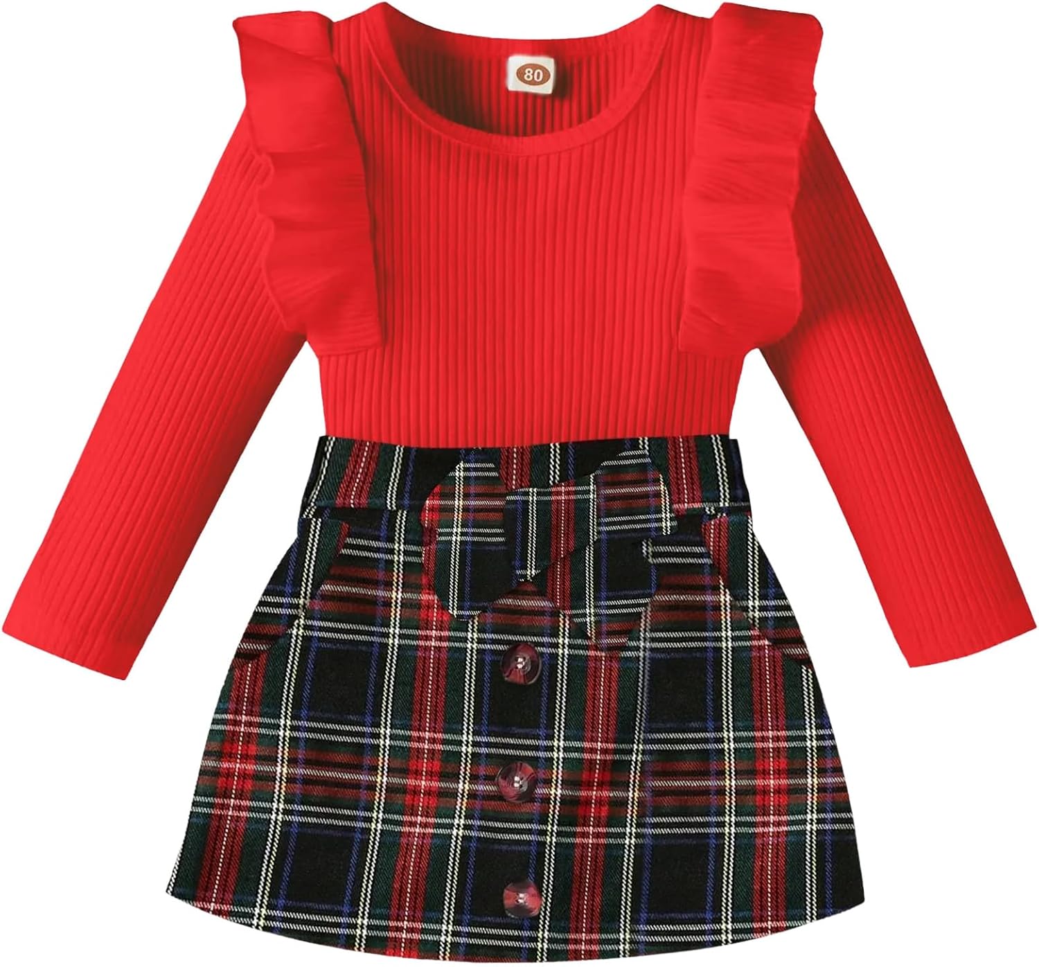 AMAWMW Toddler Baby Girl Fall Winter Clothes Long Sleeve Ruffle Shirt Corduroy Mini Skirt Infant Girl A-line Dress