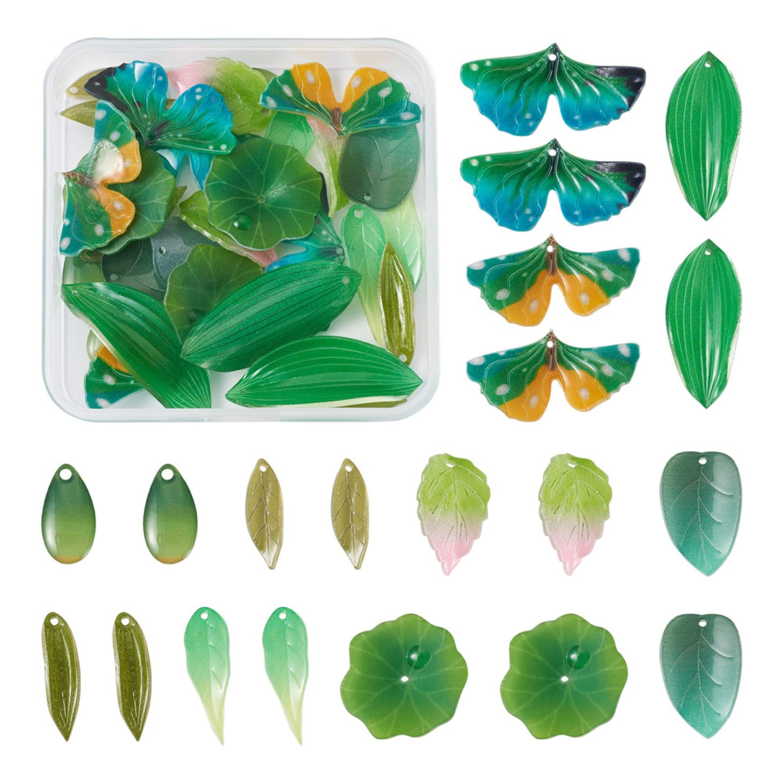 Craftdady 40Pcs Plastic Leaf Pendants Frosted and Glossy Mixed Colors Opaque Texture Leaves Charms With Hole For Summer Spring DIY Jewellery Making
