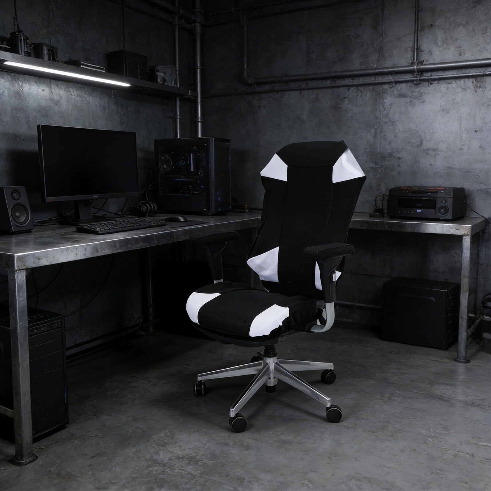 SOIMISS Housse Extensible pour Chaise de Gaming PC Tissu Mesh Noir et Blanc, Housses Respirantes et Lavables pour Assise, Dossier et Accoudoirs, Protection Anti-Rayures pour Fauteuil Gamer