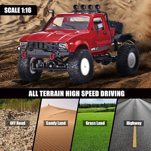 Miniatura 5 de RC Crawler 116 Escala RC Rock Crawler, WPL C14 All Terrain RC Car RTR 4x4 Off-Road Camiones de control remoto con luces LED y dos baterías para