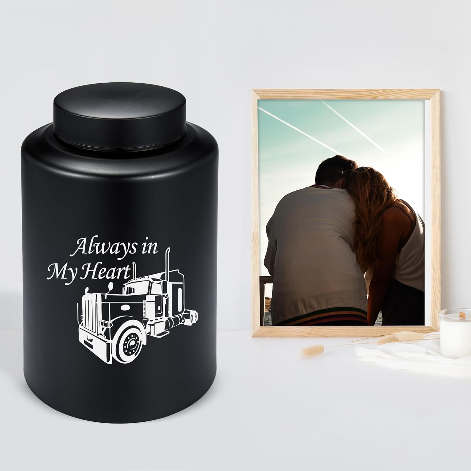 Truck Cremation Urn Large for Human Ashes - Always in My Heart Decorative Funeral Memorial Keepsake up to 220 lbs (Customize)