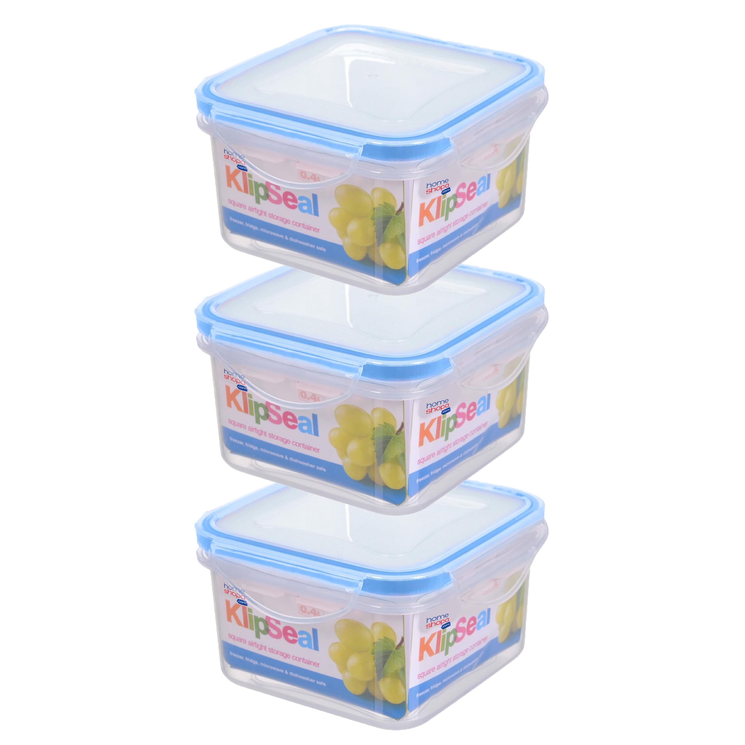 HOMESHOPA Plastic Airtight Food Storage Container, 3 Pack 400ml Square Leakproof Stackable Container with Clip-Lock Lid, BPA Free Reusable Meal Prep Lunch Box, Microwave Freezer & Dishwasher Safe