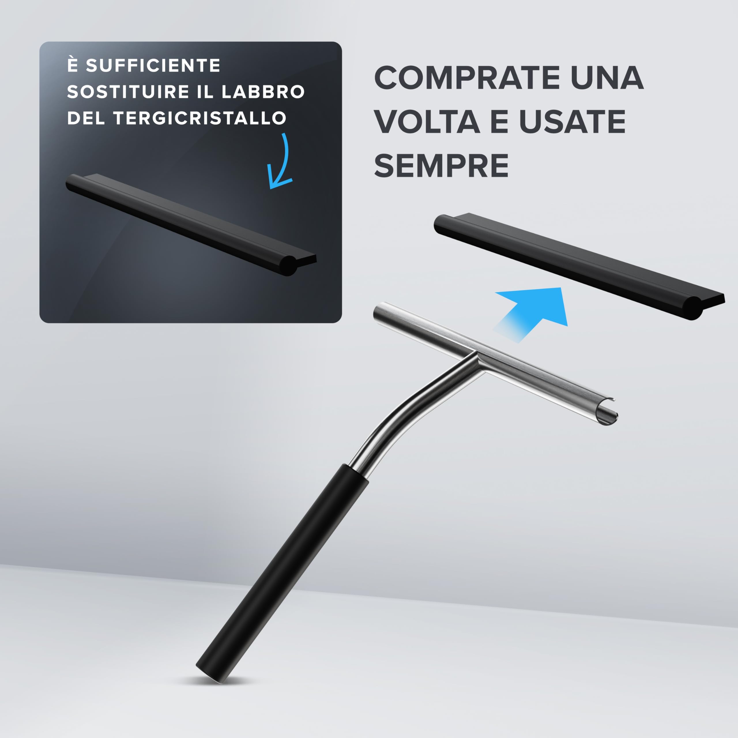spatola per doccia ovimar Gedser | acciaio inox | nero | labbro spatola sostituibile | larghezza 26,4 cm | per la pulizia delle pareti della doccia o delle finestre - con supporto in gomma flessibile