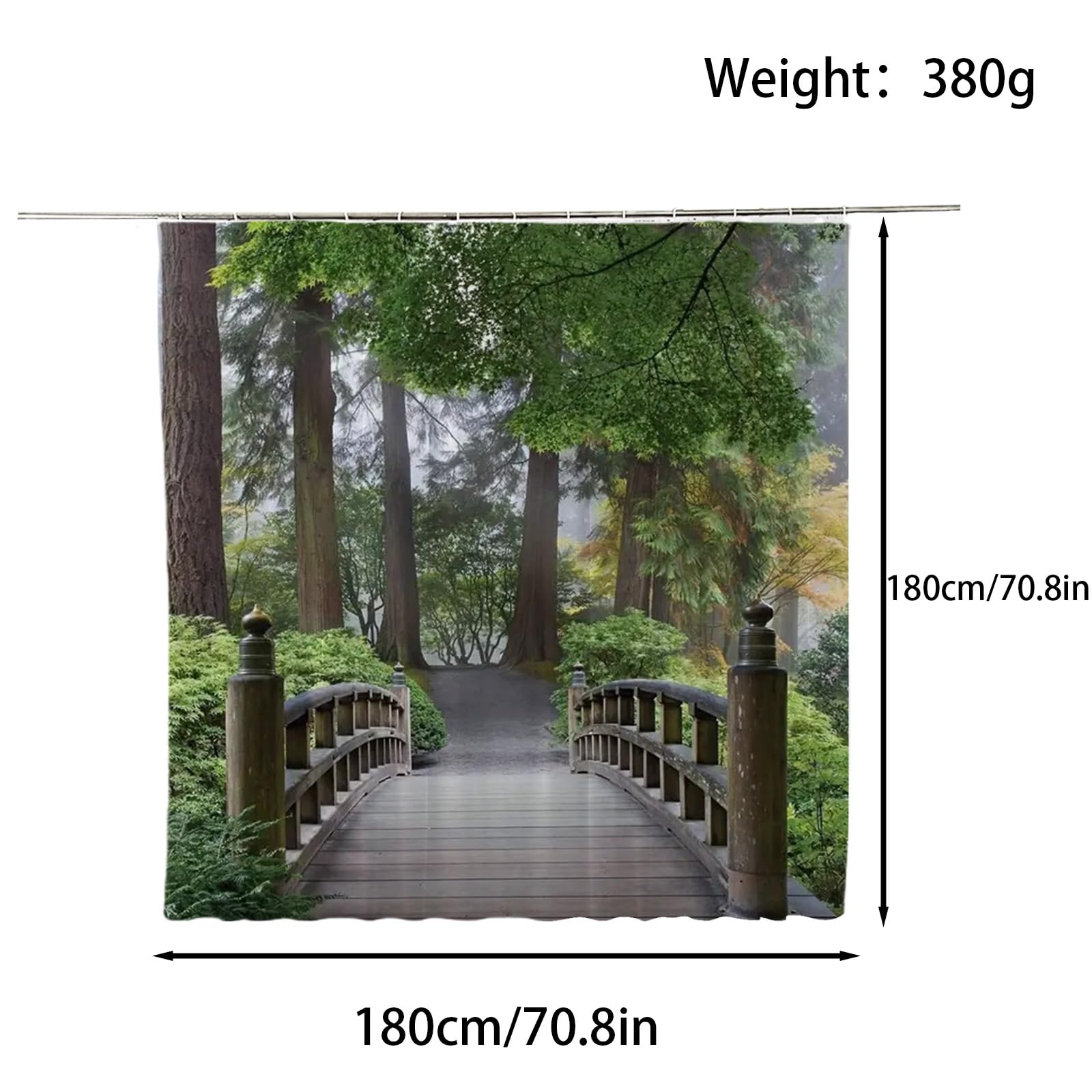 FAIRYGATE Green Shower Curtain Shower Curtains Waterproof Bathroom Bathtub Anti-Mildew Polyester Fabric Bathroom Shower Curtain Garden Green Scenery Curtain With Hooks 180X180cm B8528 - Image 2