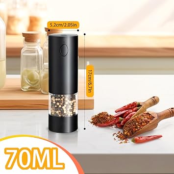 Electric Salt and Pepper Grinder, Adjustable Coarseness, Black