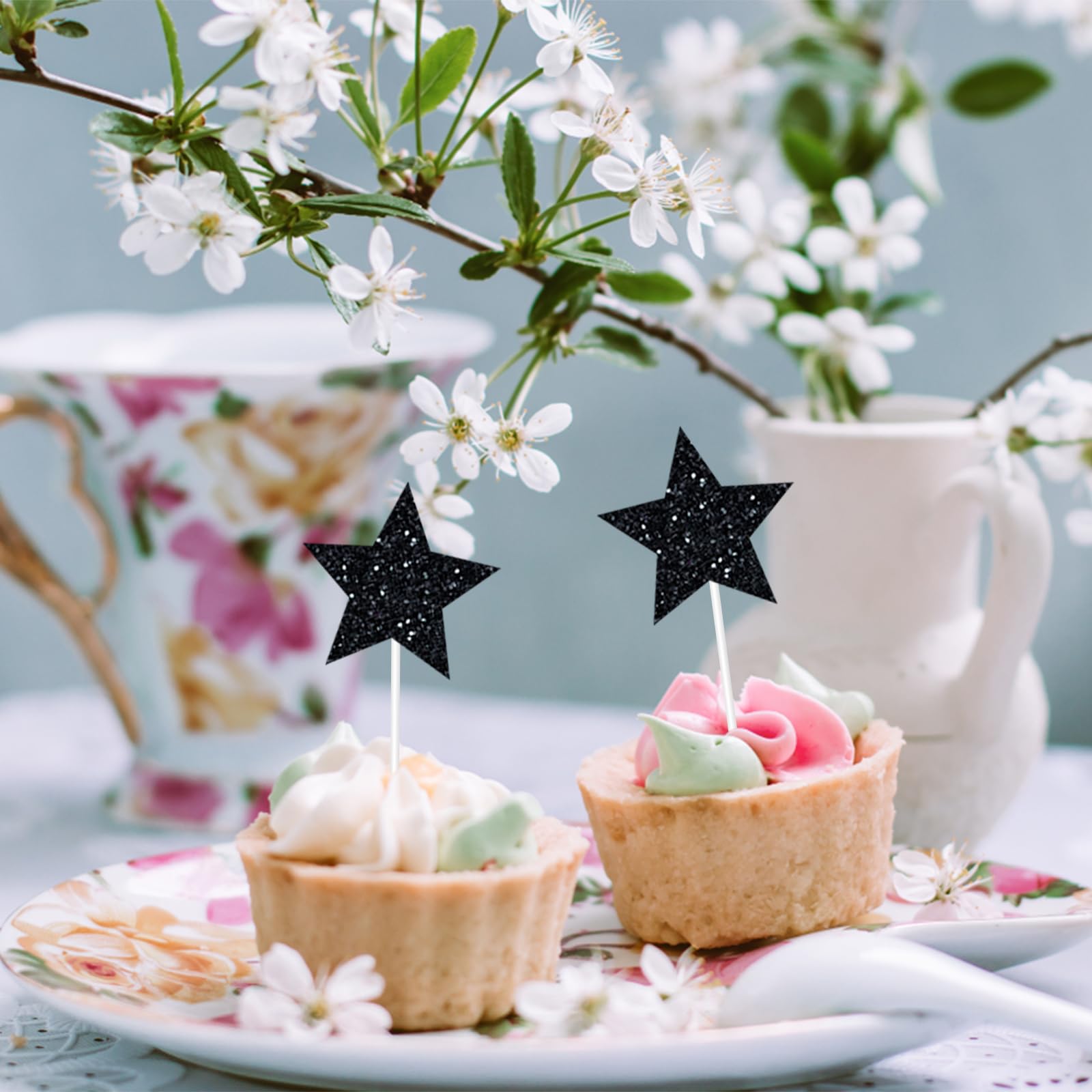 Happy 60th Birthday Decorazione per Torta - Glitter Nero per Donna e Uomo - Topper per Compleanno 60 Anni