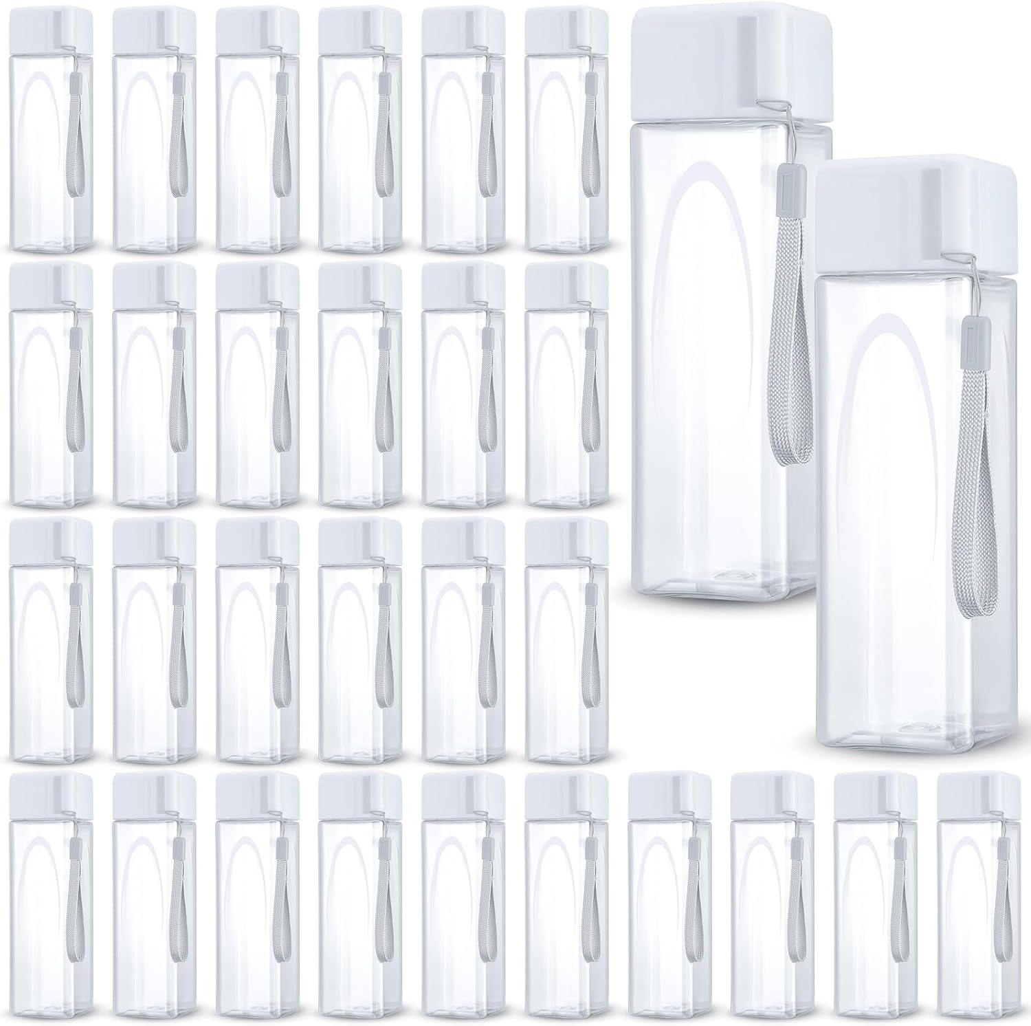 Mifoci 30 Pcs Water Bottle Bulk 17 oz Plastic Sports Water Bottles for Kids Adults Reusable Leak Proof Portable Drink Container Large for School Classroom Travel Camping Fitness Office(White)