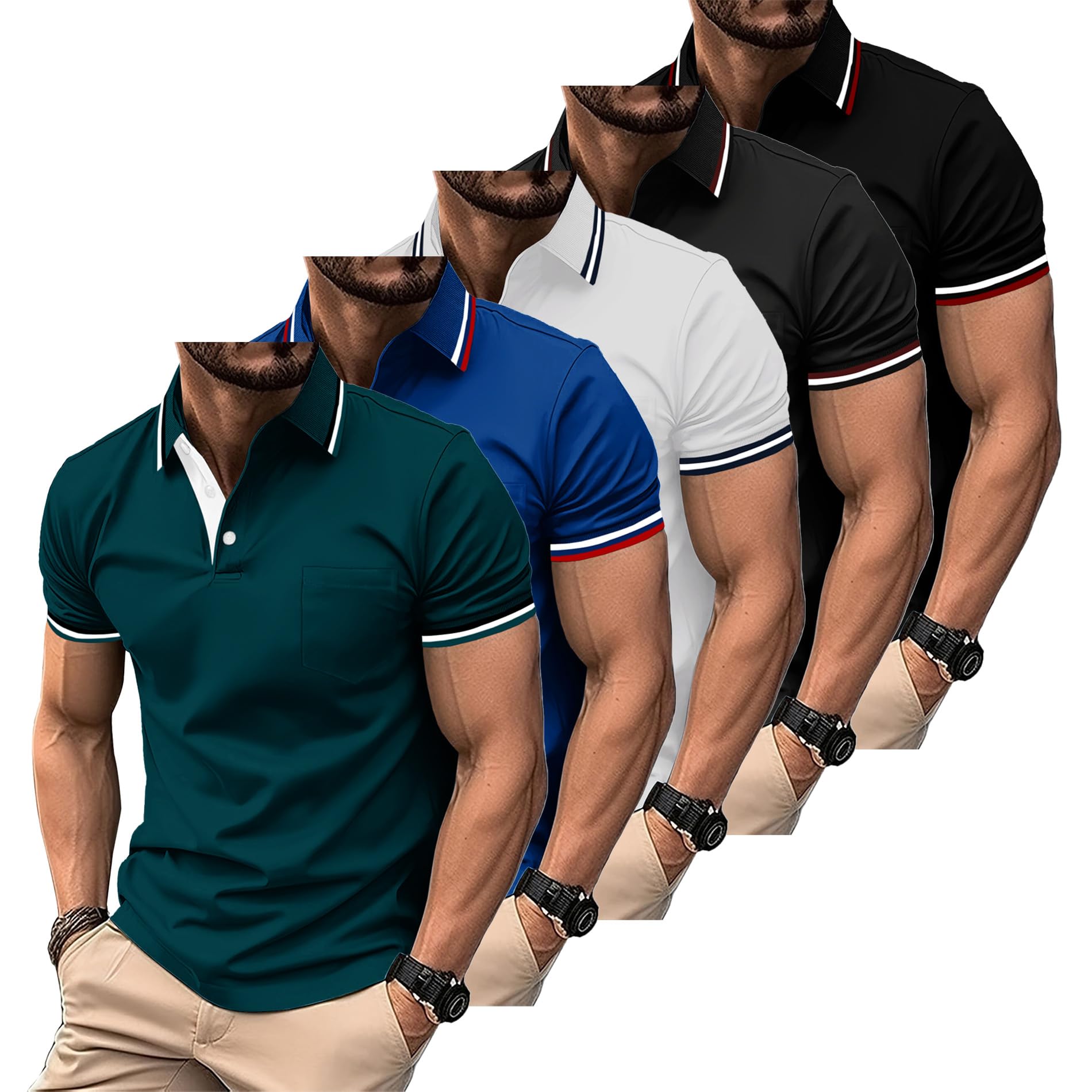 ZITY Polo Uomo Maniche Corte Pacco da 5 Polo Golf Tennis Estate Magliette Leggera e Traspirante T Shirt Primavera Camicie per Il Lavoro,Vacanze