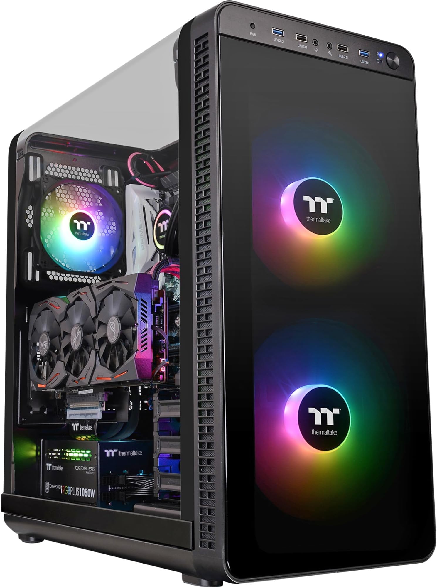 Thermaltake View 37 Motherboard Sync ARGB E-ATX Mid Tower Gaming Computer Case with 3 ARGB 5V Motherboard Sync RGB Fans Pre-Installed - Black