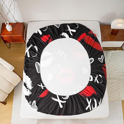 Miniatura 3 de Juego de sábanas bajeras de labios rojos femeninos para niñas y mujeres, juego de sábanas con estampado de lápiz labial blanco, juego de sábanas