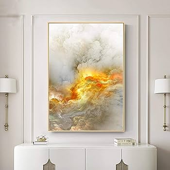 Amazon.co.jp: 北欧の黄色の額縁入りウォールアートキャンバスは