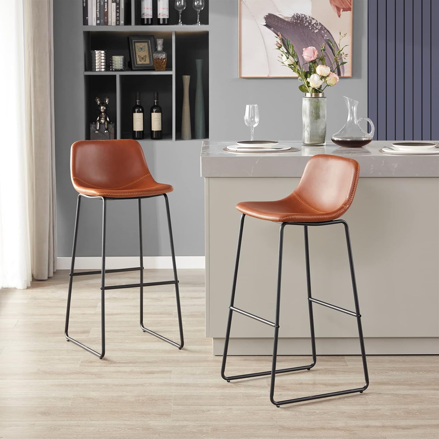 Bar Stools High Chair, Modern Industrial Bar Stools Set of