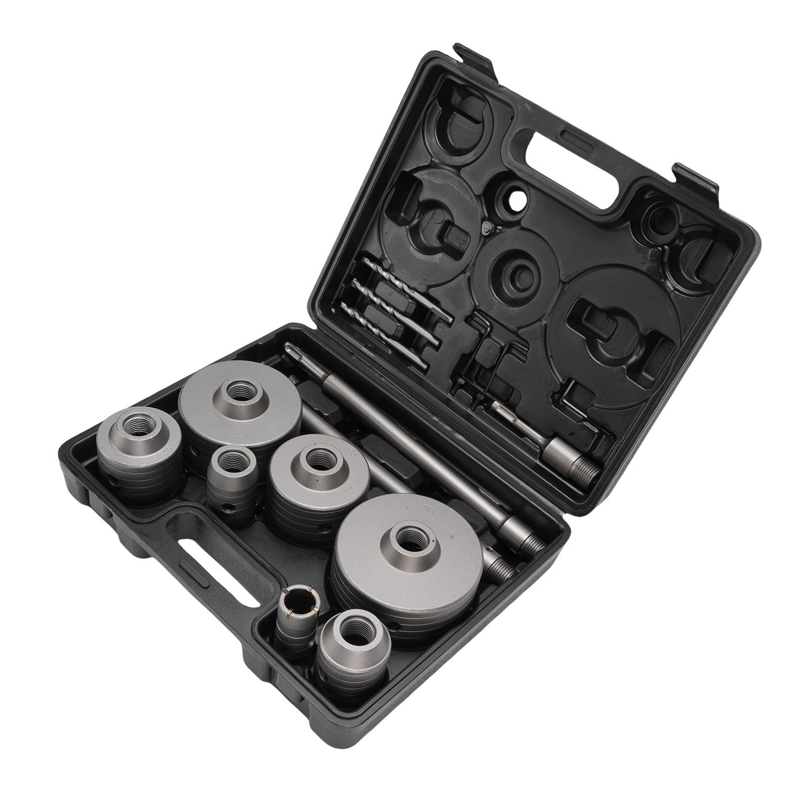 Bewinner Kit de Sierra Perforadora para Hormigón, 7 Piezas, 30-110 Mm, Cortador de Agujeros de Carburo de Acero de Tungsteno para Cemento de Pared de Ladrillo, con 3 Bielas para Perforación con