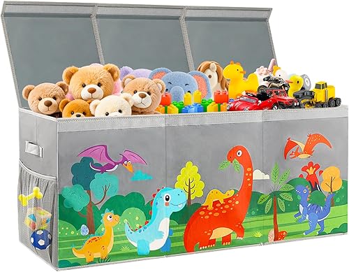 Caja de juguetes extragrande con tapas, organizador plegable de almacenamiento de juguetes para niños, caja de juguetes de dinosaurio para niños