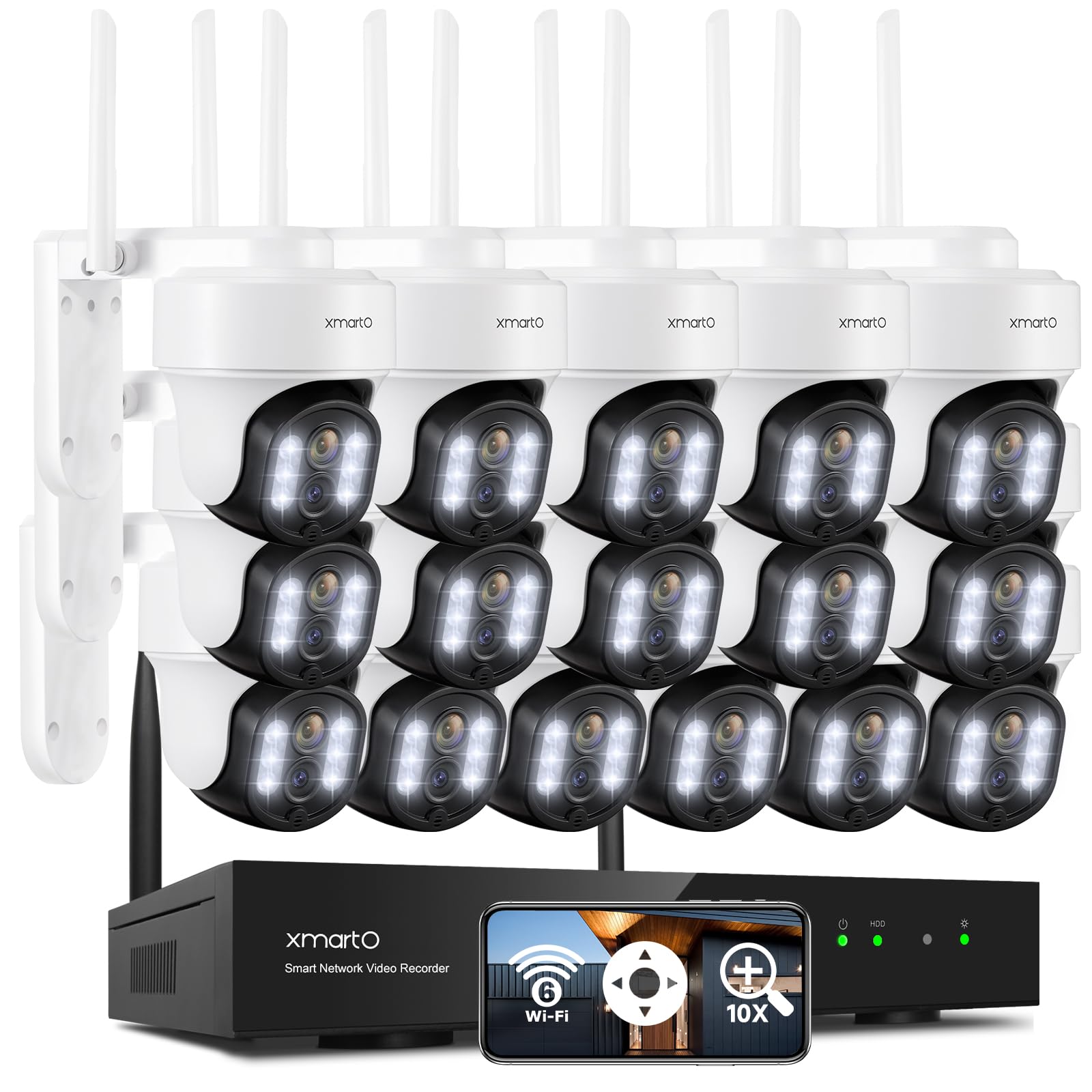 XMARTO 10X Zoom Mesh WiFi6 PTZ AI Tracking Security Camera System