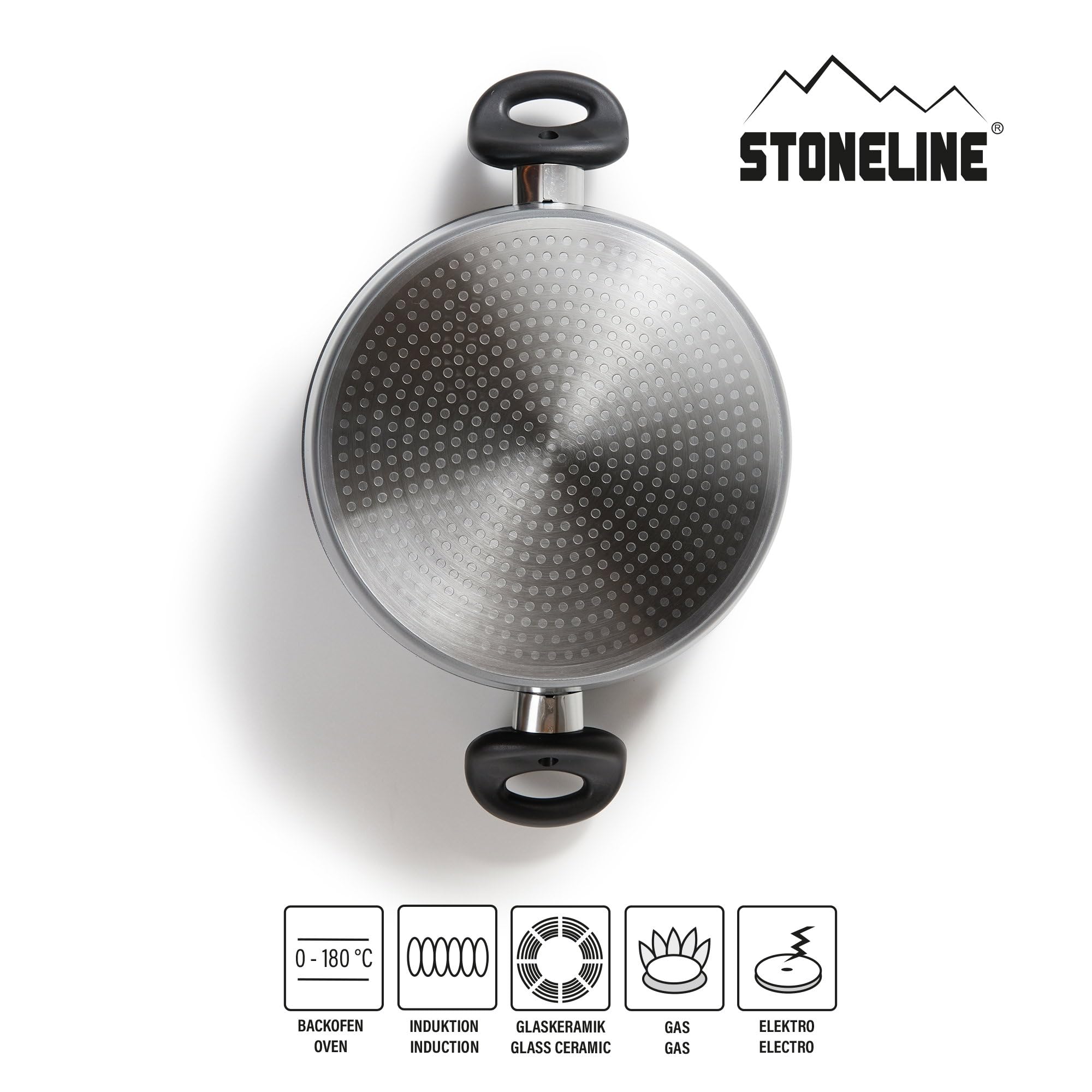 STONELINE XXXL Aluguss Kochtopf 32 cm, Großer Topf mit Deckel 10,6 L, Antihaft beschichtet mit echten Steinpartikeln, Kochtopf Induktion 32 cm, alle Herdarten, Backofen, Kochen ohne Fett oder Öl, Grau